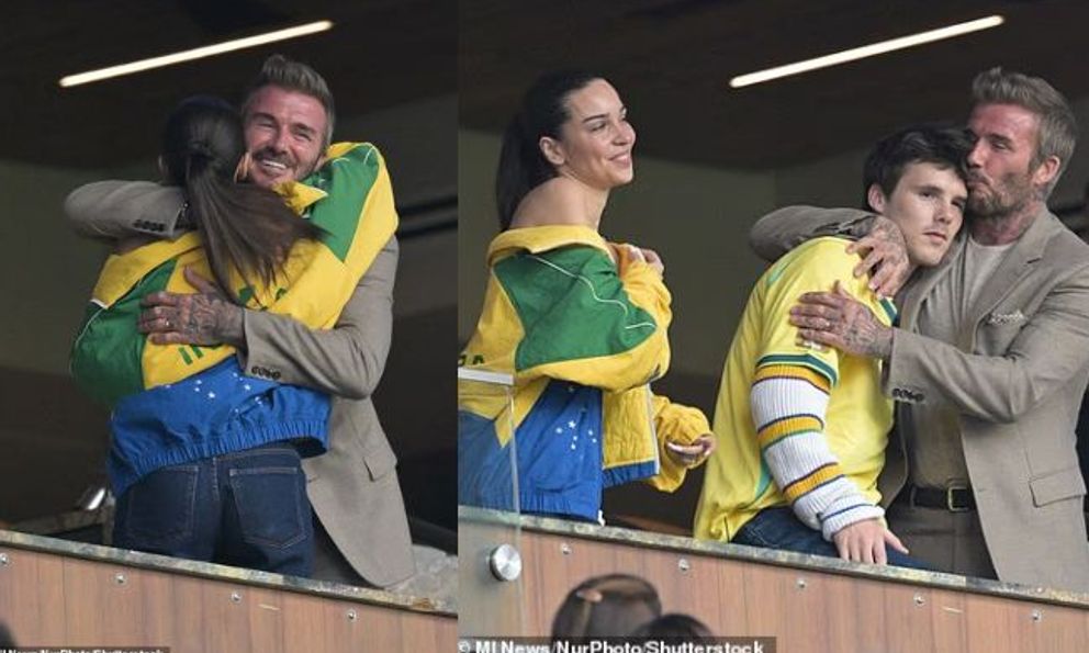 David Beckham chiếm spotlight khi ôm thắm thiết bạn gái của con trai trên khán đài World Cup 2026