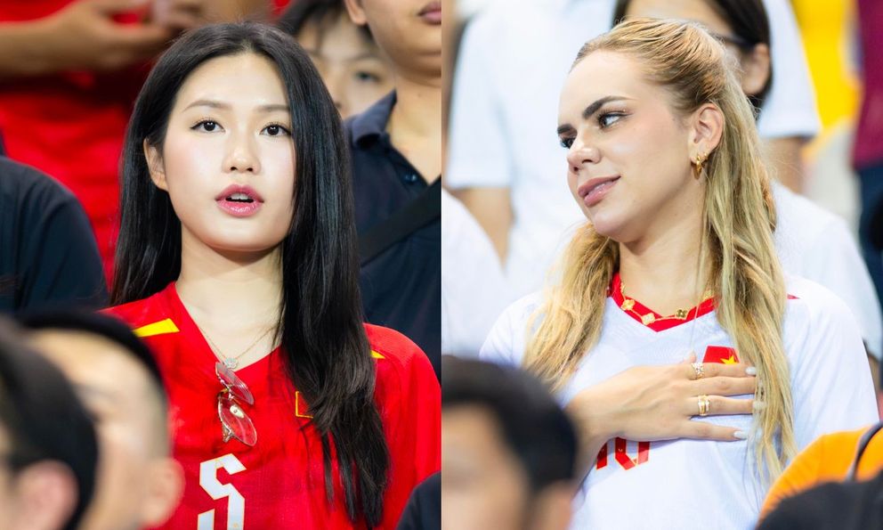 Cận cảnh Doãn Hải My visual sáng bừng, vợ Xuân Son đặt tay lên ngực hát quốc ca đầy cảm xúc trong trận đấu của ĐT Việt Nam 