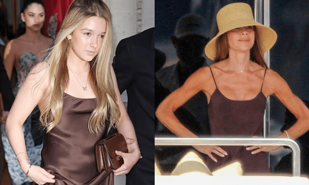 Cùng diện một chiếc váy, tiểu thư Harper Beckham phổng phao, xinh đẹp, Victoria lại gây chú ý vì vóc dáng gầy gò