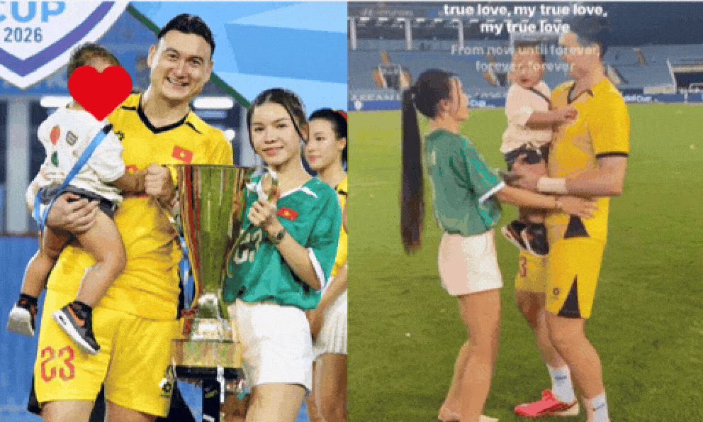 Thủ môn Đặng Văn Lâm ôm vợ con khiêu vũ sau chức vô địch, khoá môi Yến Xuân cực ngọt, visual nàng WAG sexy nhất làng bóng đá gây chú ý