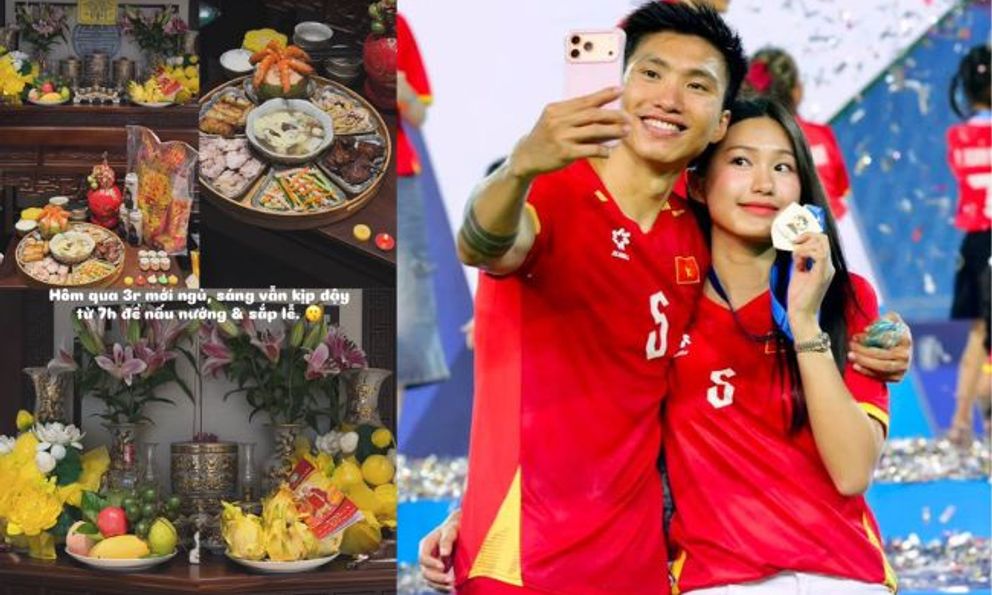 Thức tới 3 rưỡi sáng ăn mừng vô địch cùng Văn Hậu, sáng sớm Doãn Hải My vẫn tự tay chuẩn bị mâm cúng Rằm tháng 7, netizen chấm 10 điểm đảm đang