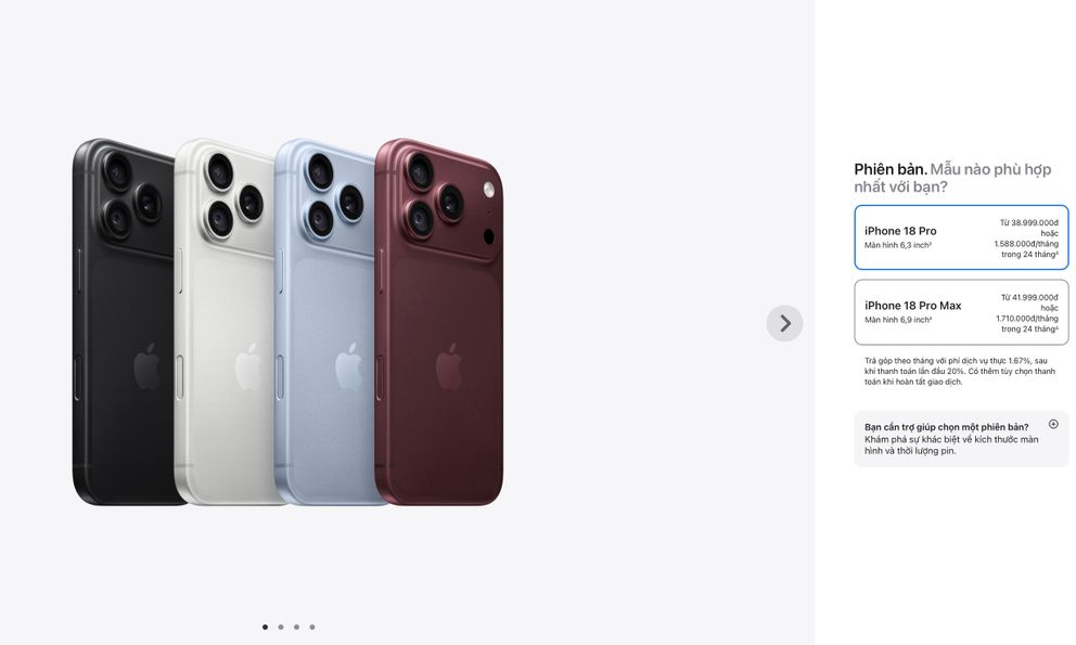 iPhone 18 Pro và 18 Pro Max đồng loạt lên kệ trên toàn cầu, Apple Store Online Việt Nam 