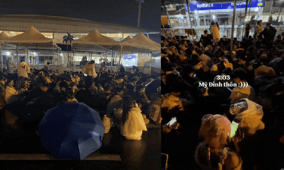 Fan đội mưa xuyên đêm 