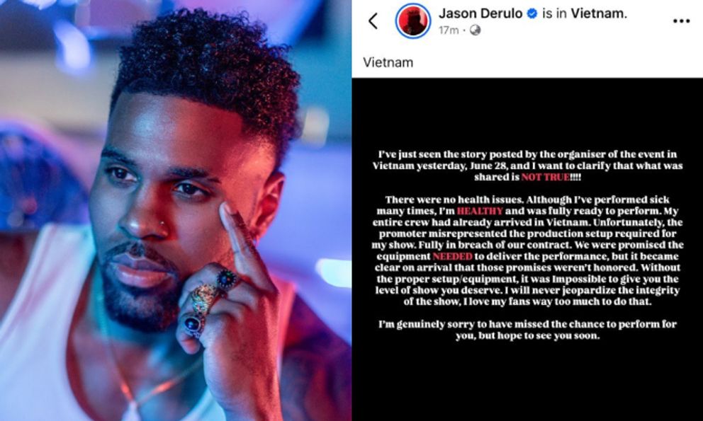 Vụ Jason Derulo hủy show tại Việt Nam: Ca sĩ bất ngờ tố BTC làm sai hợp đồng, đưa thông tin không đúng sự thật
